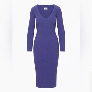 Aritzia Purple Bodycon Long Sleeve V-Neck Dress